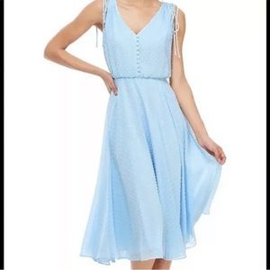 Gal Meets Glam Hillary Swiss Dot Chiffon Midi Dress Size 8 Light Blue